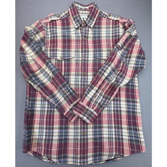 Orvis Other - Orvis Linen Blend Button Up Shirt Mens Large Plaid Roll Up Long Sleeves Fishing